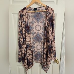 Rue+ Pink And Purple Patterned Kimono Open Front Cardigan Size 1X